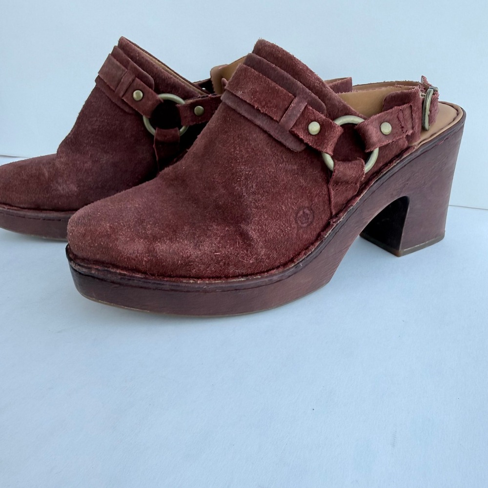 Born Cybele Burgundy Suede Platform Clogs Slingback Heels BR0024944 Wine Red 9M - Picture 4 of 16